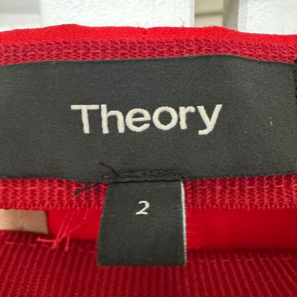 Theory Red Linen Blend Cigarette Pants Womens 2 Red Holiday Office Stretch Chic - Picture 5 of 12